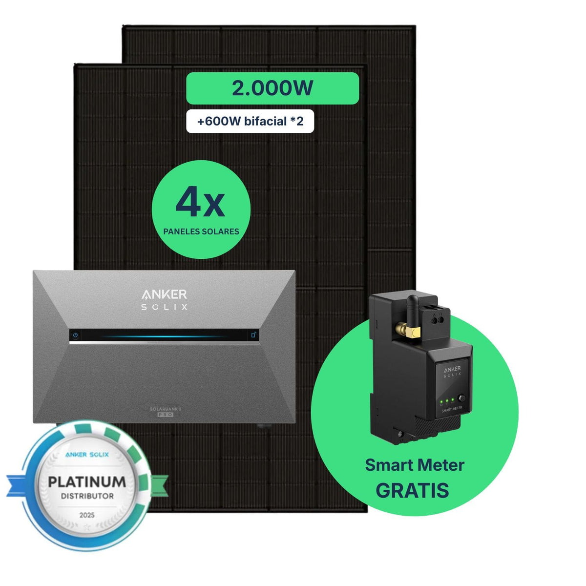 Kit Solar 2000W con Batería Anker SOLIX Solarbank 3 Pro para Autoconsumo | Plug & Play