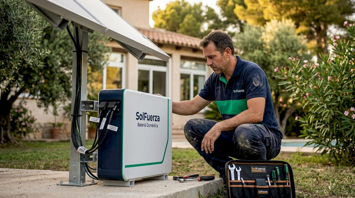Especialista realiza la instalación de un sistema de energía solar en una vivienda