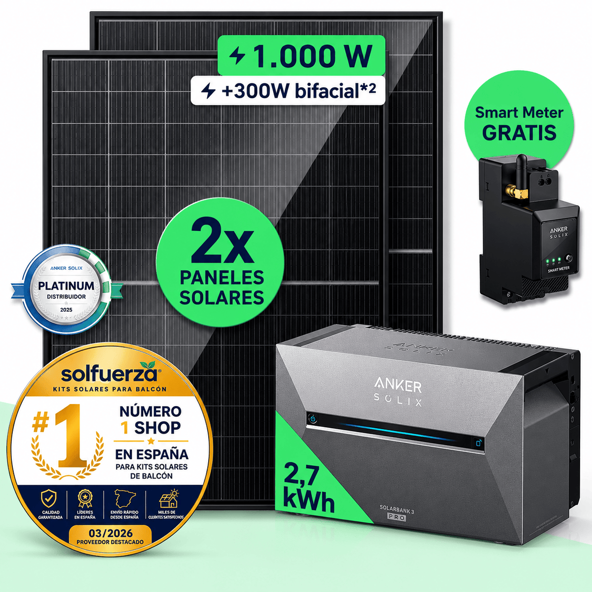 Kit solar SolFuerza Lite 1000W con batería Anker SOLIX Solarbank 3 Pro