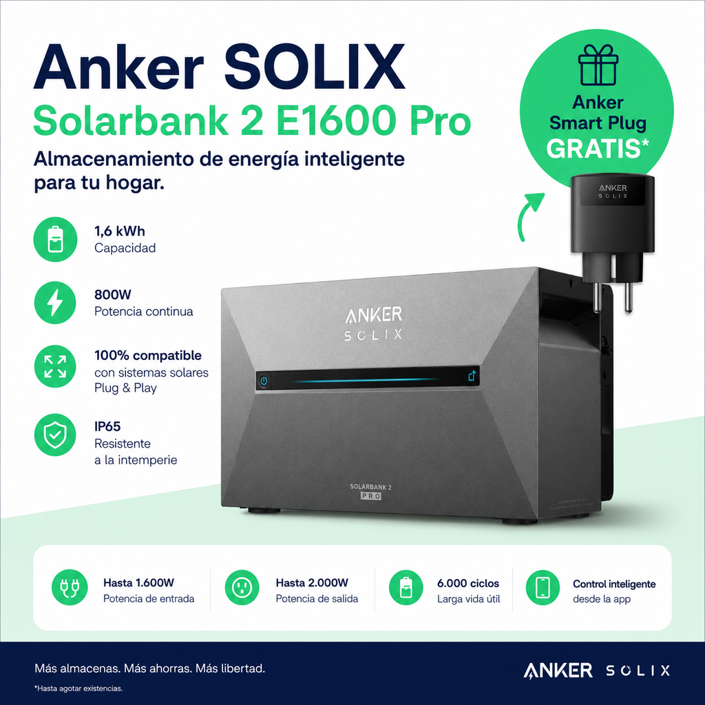 🔋 Anker SOLIX Solarbank 2 E1600 Pro + 🎁 Anker Smart Plug GRATIS
