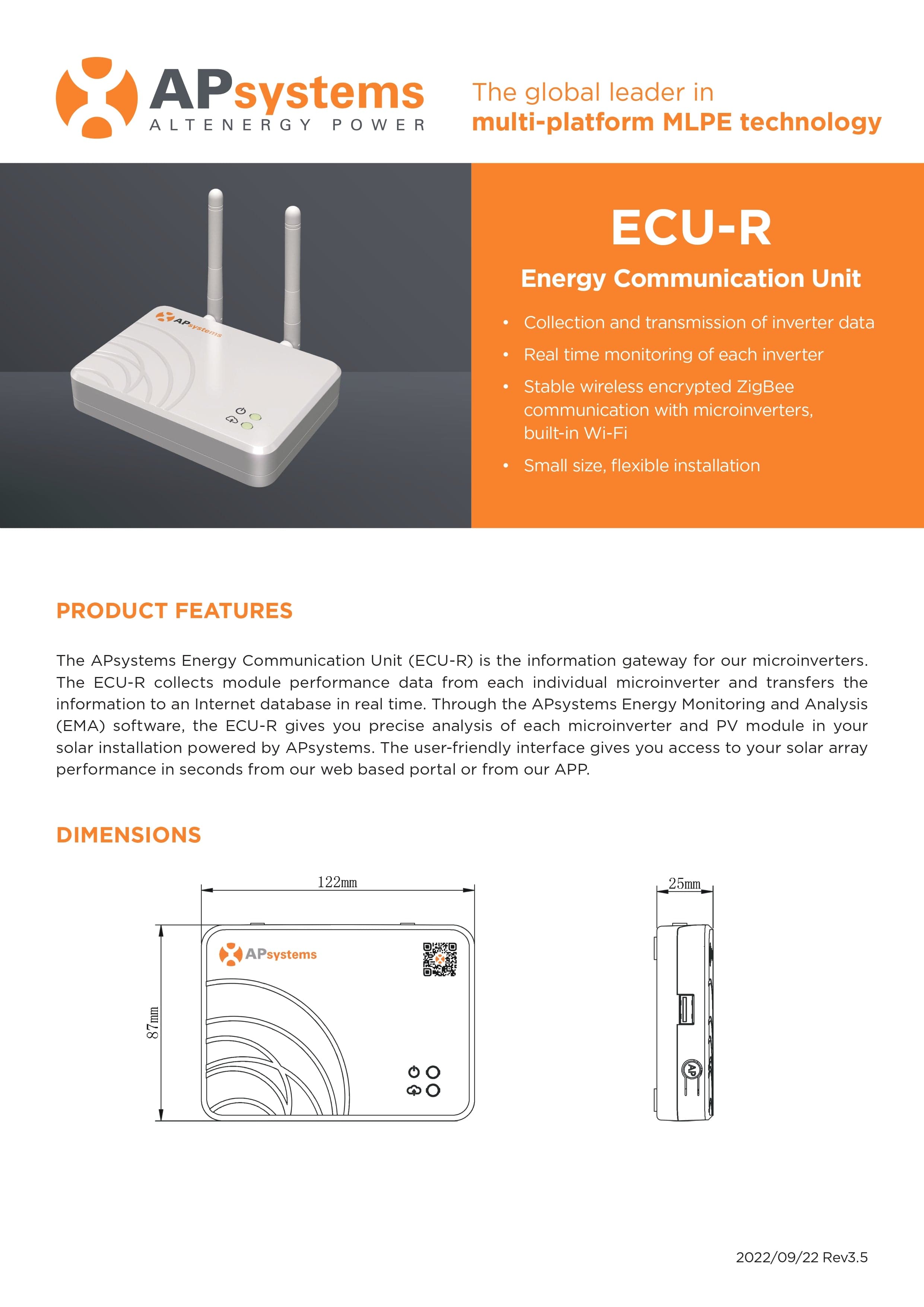 APsystems ECU-R Unidad comunicación energética ZigBee Wi-Fi