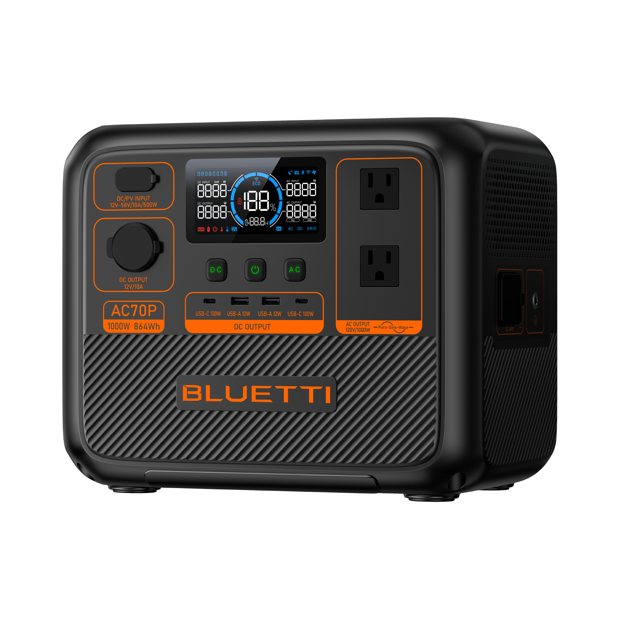 BLUETTI AC70P puertos y conexiones