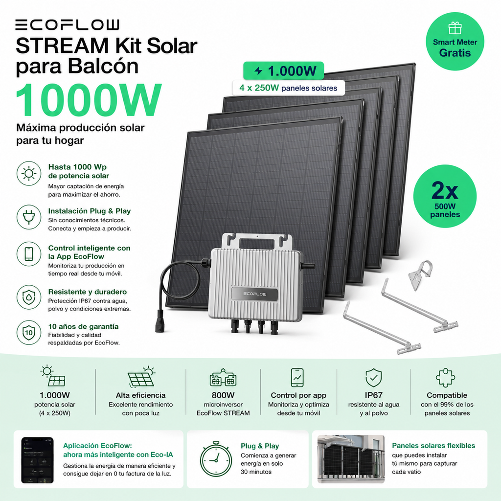 EcoFlow STREAM Kit Solar para Balcón 1000W