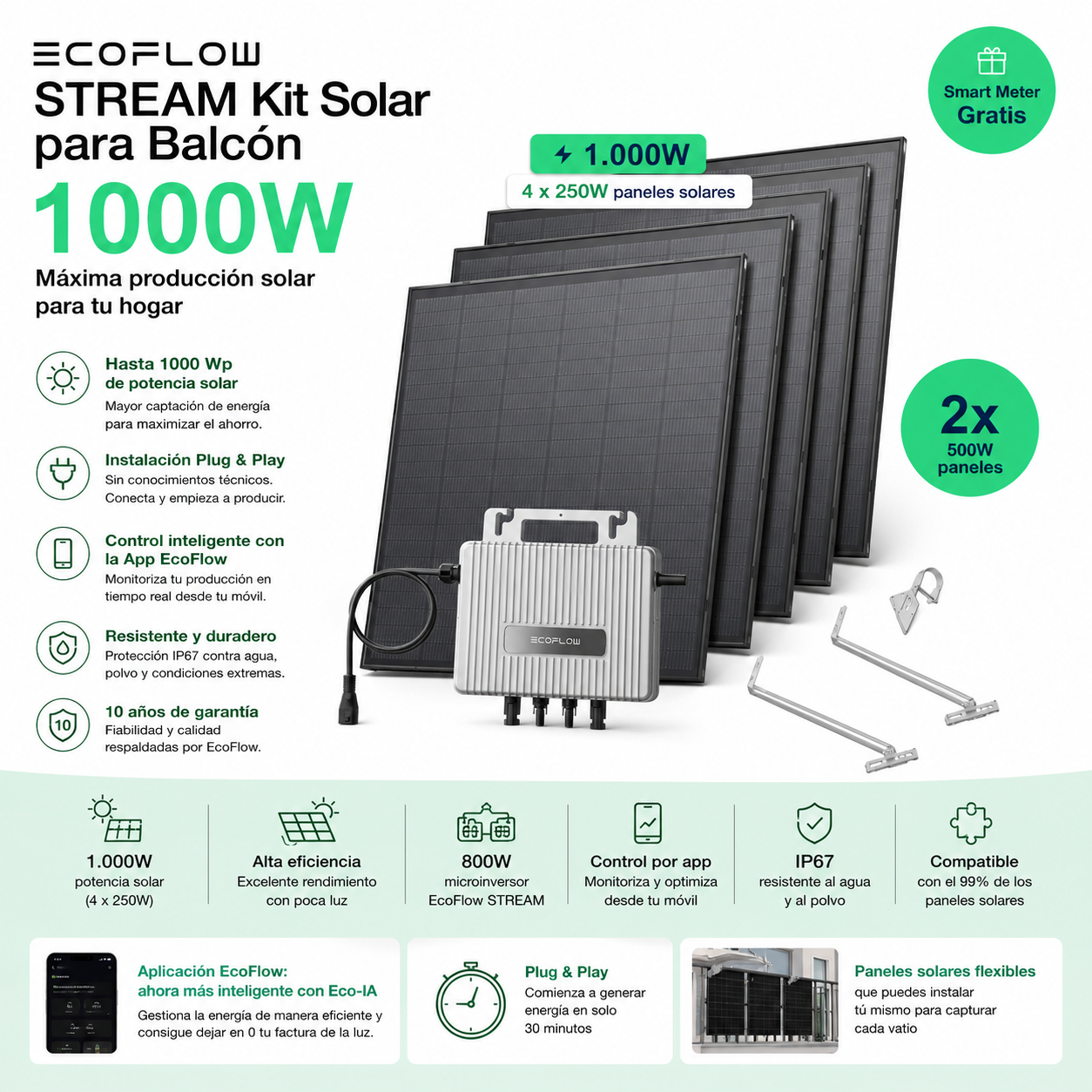 EcoFlow STREAM Kit Solar para Balcón 1000W