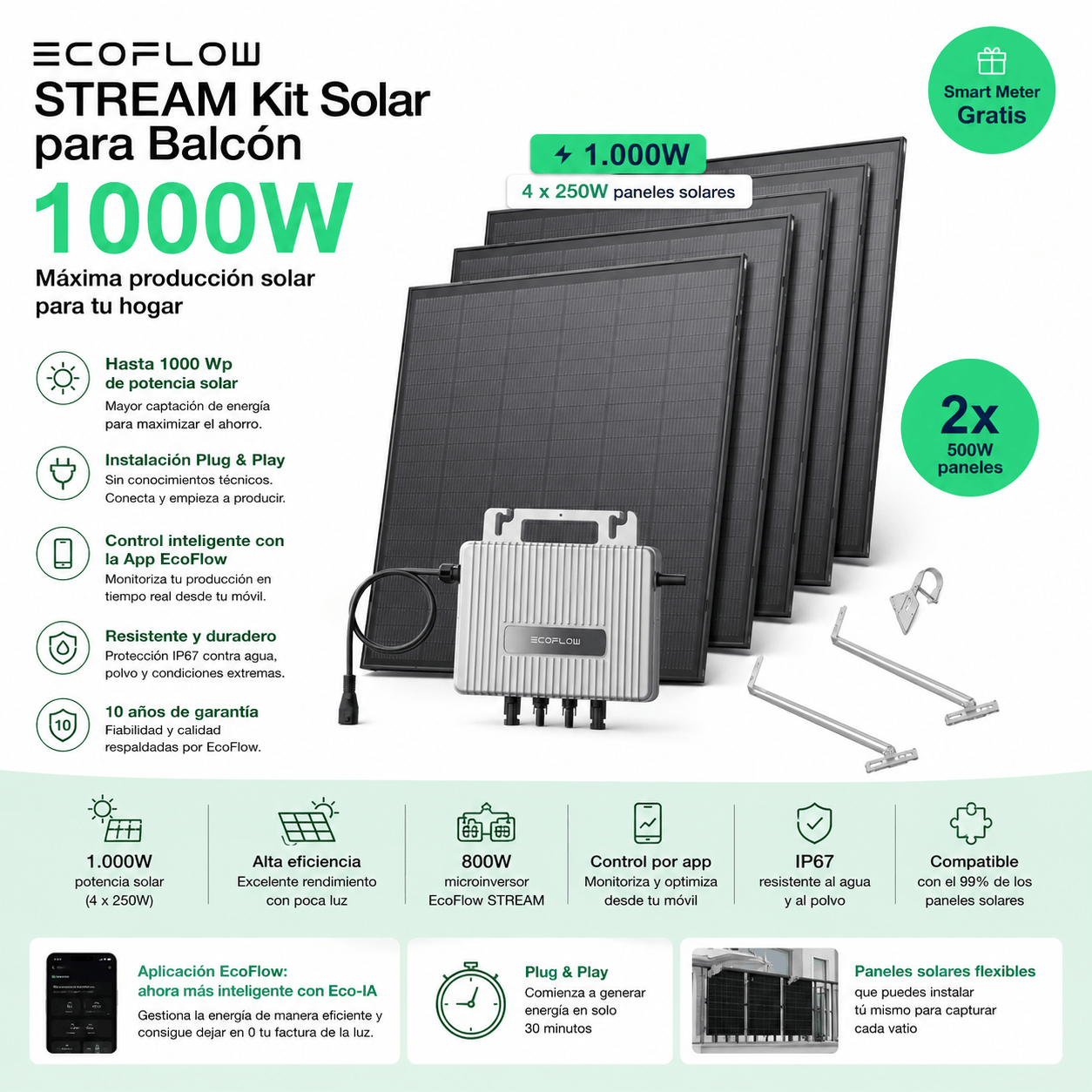 EcoFlow STREAM Kit Solar para Balcón 1000W