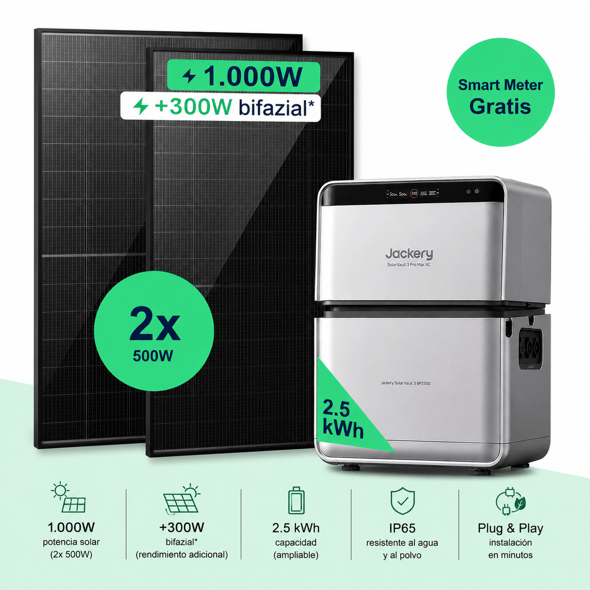 Kit Solar 1000W con Batería Jackery SolarVault 3 Pro para Autoconsumo | Plug & Play