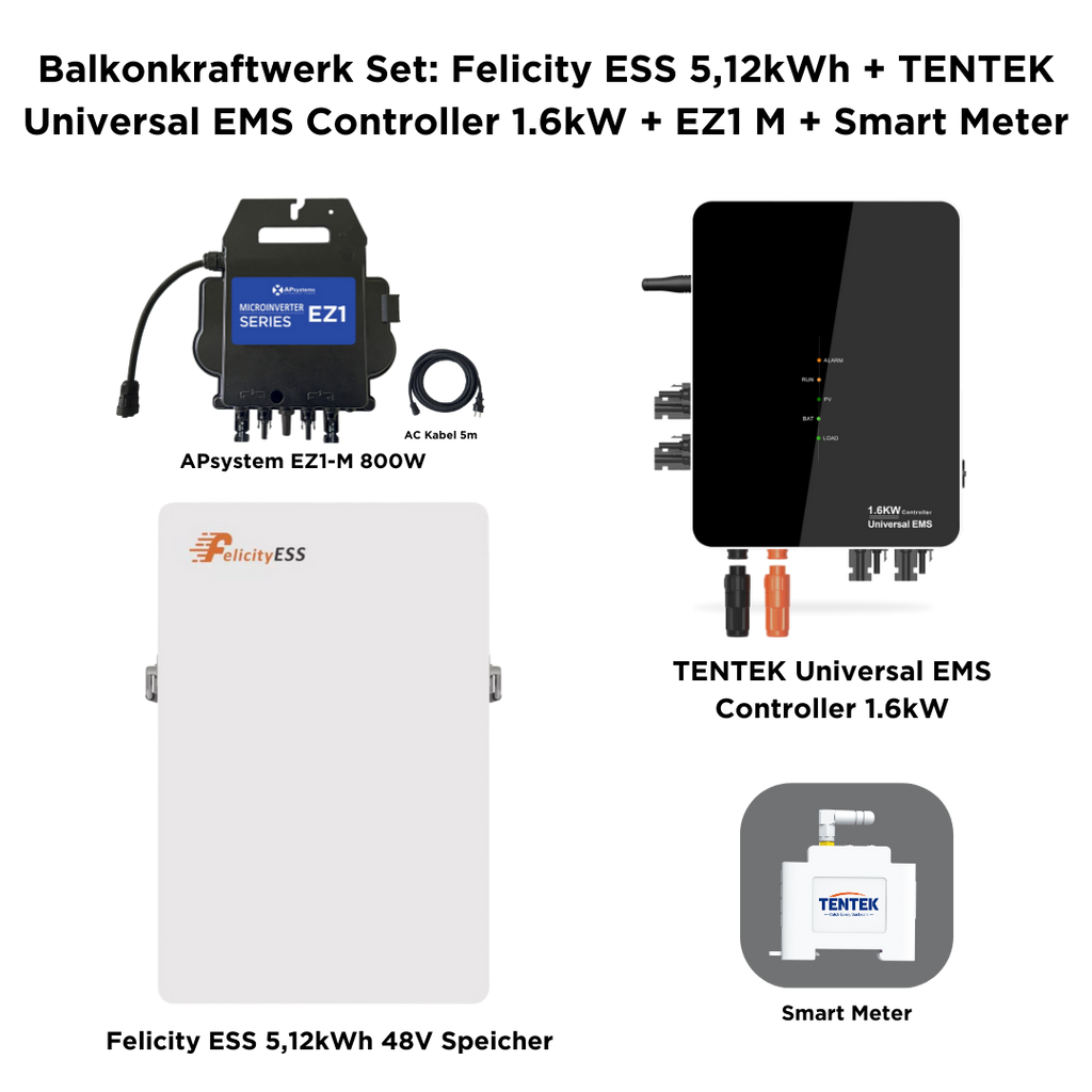 🔋 Sistema de almacenamiento solar completo con Felicity ESS LUX-E-48100LG04 + TENTEK Universal EMS Controller + APsystems EZ1 + Smart Meter
