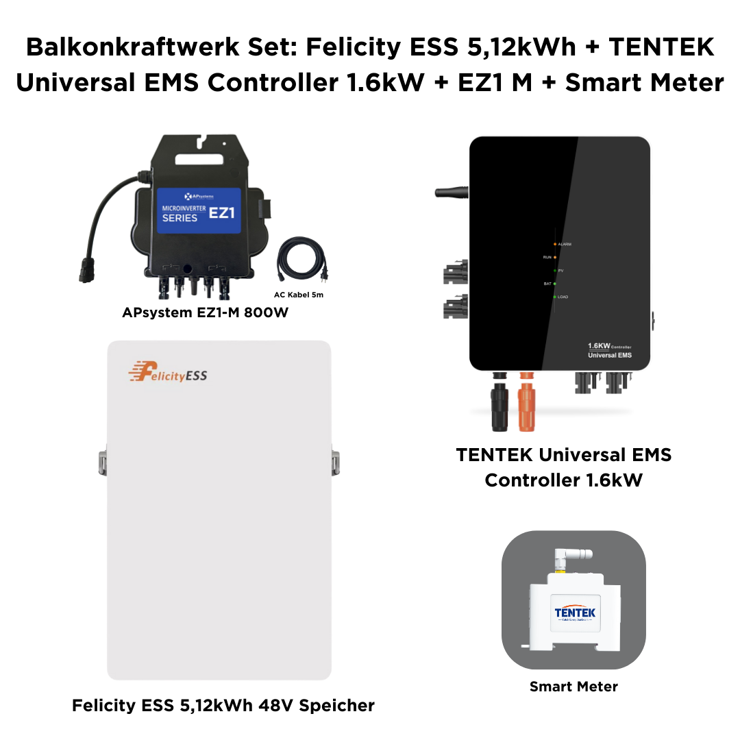 🔋 Sistema de almacenamiento solar completo con Felicity ESS LUX-E-48100LG04 + TENTEK Universal EMS Controller + APsystems EZ1 + Smart Meter