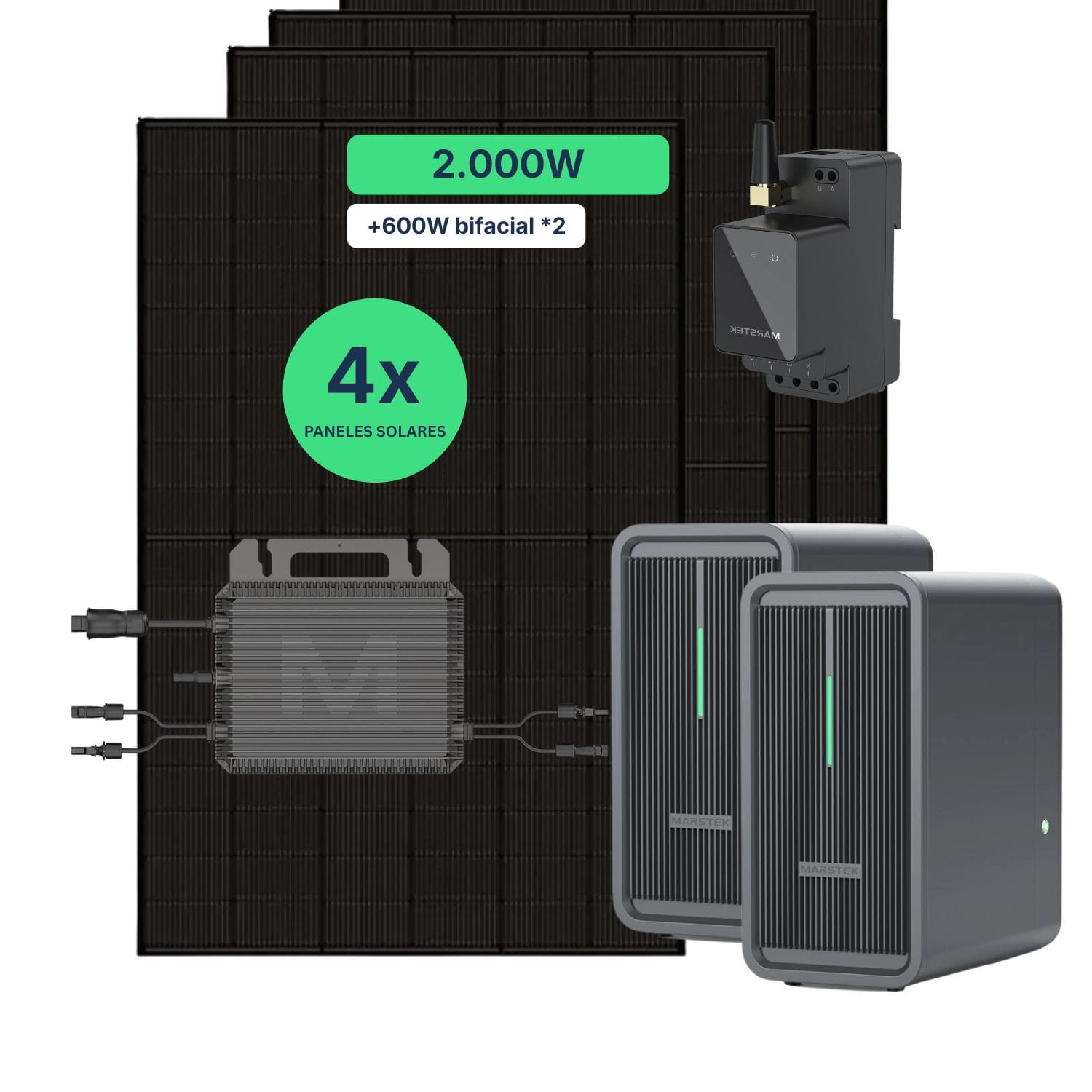 Solfuerza | Solfuerza Lite 2.000 W + Microinversor Marstek 800W + 2x MARSTEK B2500D + Smart Meter | Plug & Play