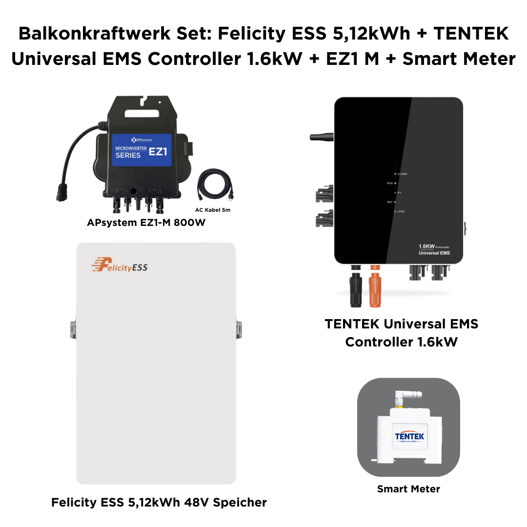 Sistema solar completo Felicity ESS TENTEK EMS APsystems EZ1 Smart Meter